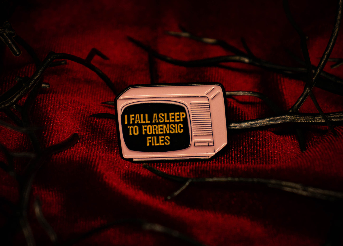 "I Fall Asleep to Forensic Files TV" Small Enamel Pin