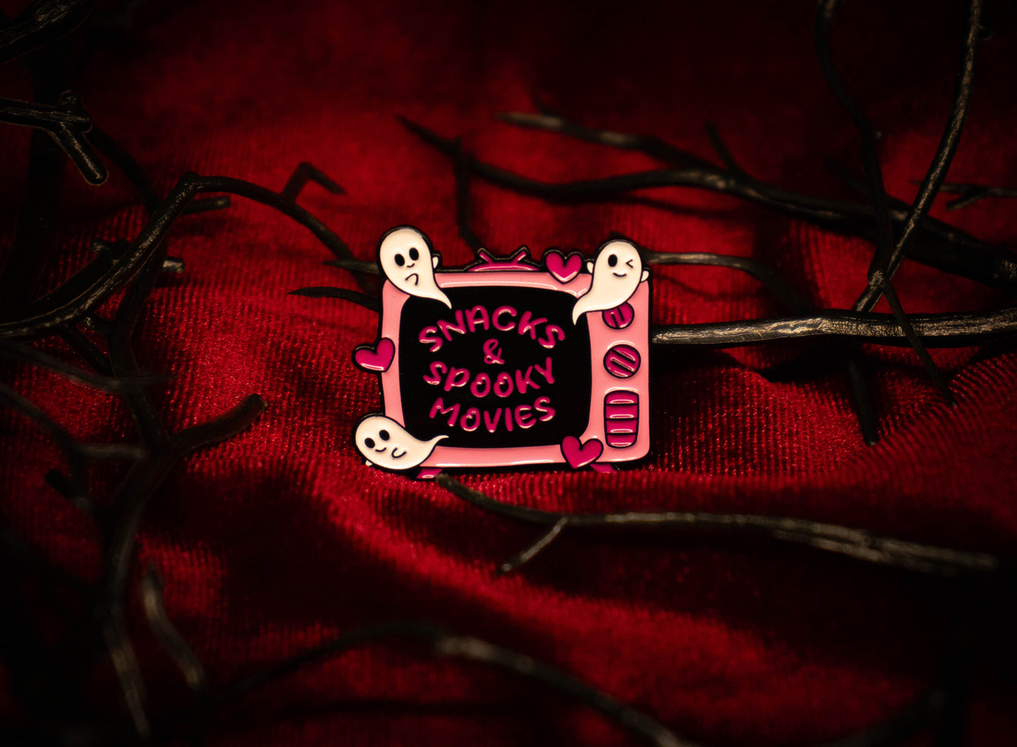 "Snacks & Scary Movies TV" Small Enamel Pin