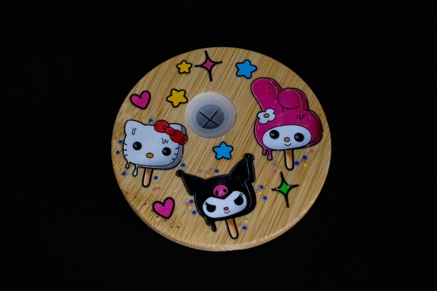Hello Kitty Characters - Melting Popsicles - 16 oz Frosted Glass Iced Coffee Cup w/ Bamboo lid