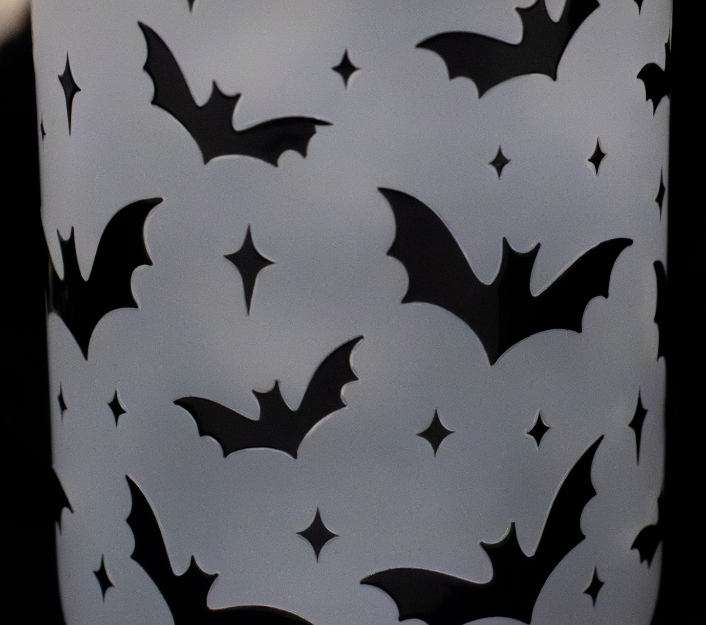 Black Bat Silhouette - Halloween - 16 oz Frosted Glass Iced Coffee Cup w/ Bamboo lid