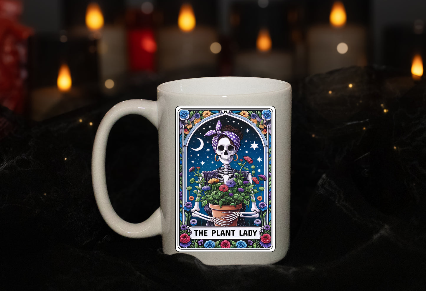 'The Plant Lady' Full Color Skeleton Tarot 15oz Mug - Tarot Card - Spiritual