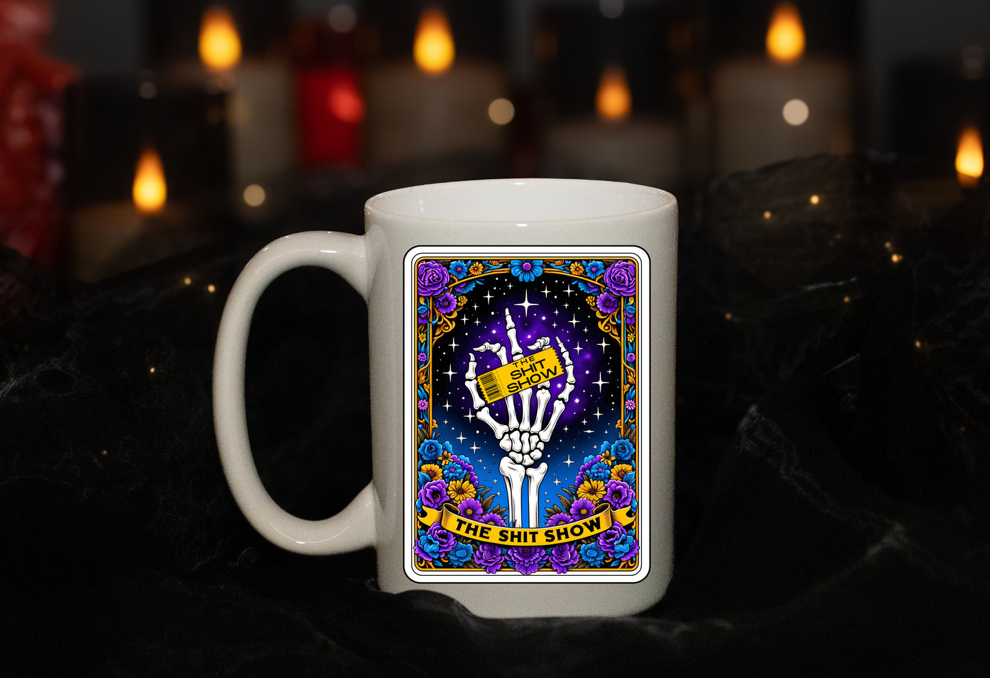 'The Shit Show' Full Color Skeleton Tarot 15oz Mug - Tarot Card - Spiritual