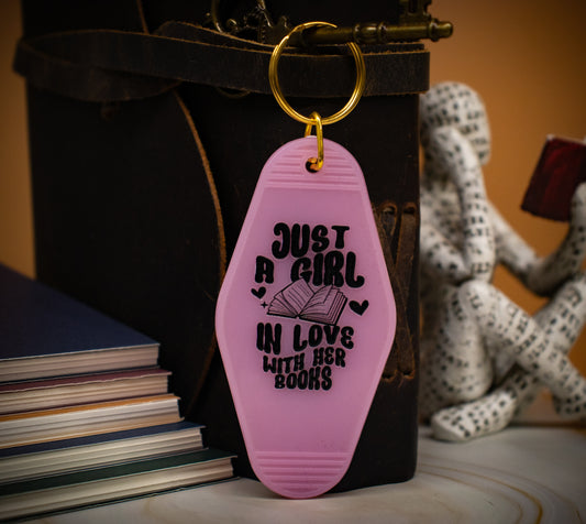 "Just a Girl in Love with Her Books" Hotel Keychain - Multiple Colors