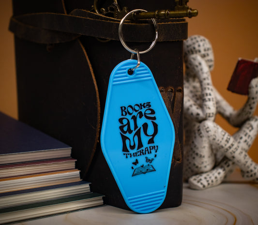 "Books Are My Therapy" Hotel Keychain - Multiple Colors