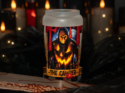 3 Tarot Horror - Blood Drip -  Full Color - 16 oz Frosted Glass Iced Coffee Cup w/ Bamboo lid