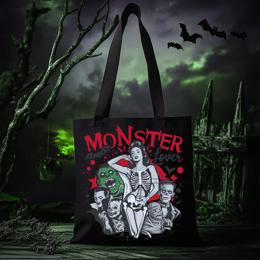 Monster Lover - Halloween Tote Bag -Vintage-Cute & Creepy-pinup-psychobilly-Rockabilly-spooky-gore