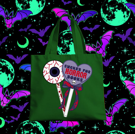 Sucker For Horror Books -Tote Bag-Cute and Creepy-Horror Lover-Book Lover