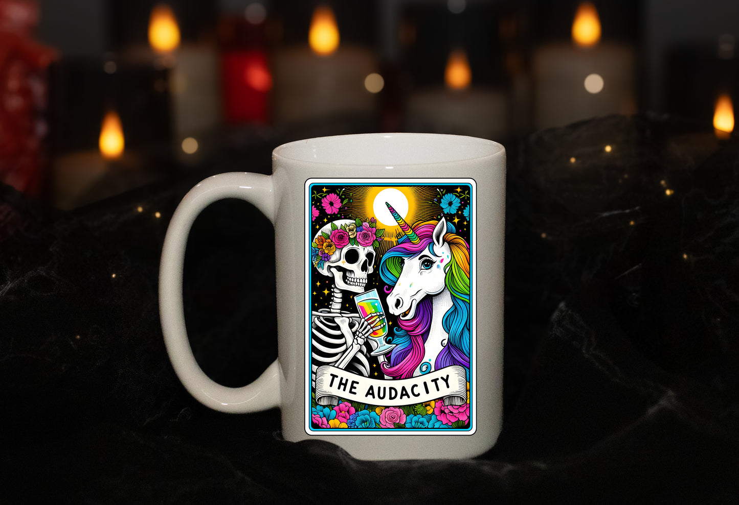 'The Audacity' Full Color Skeleton Tarot  15oz Mug - Tarot Card - Spiritual