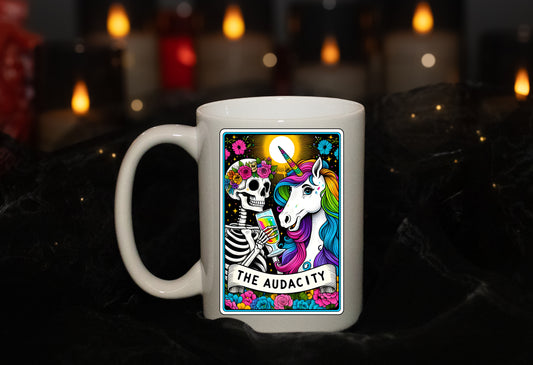 'The Audacity' Full Color Skeleton Tarot  15oz Mug - Tarot Card - Spiritual
