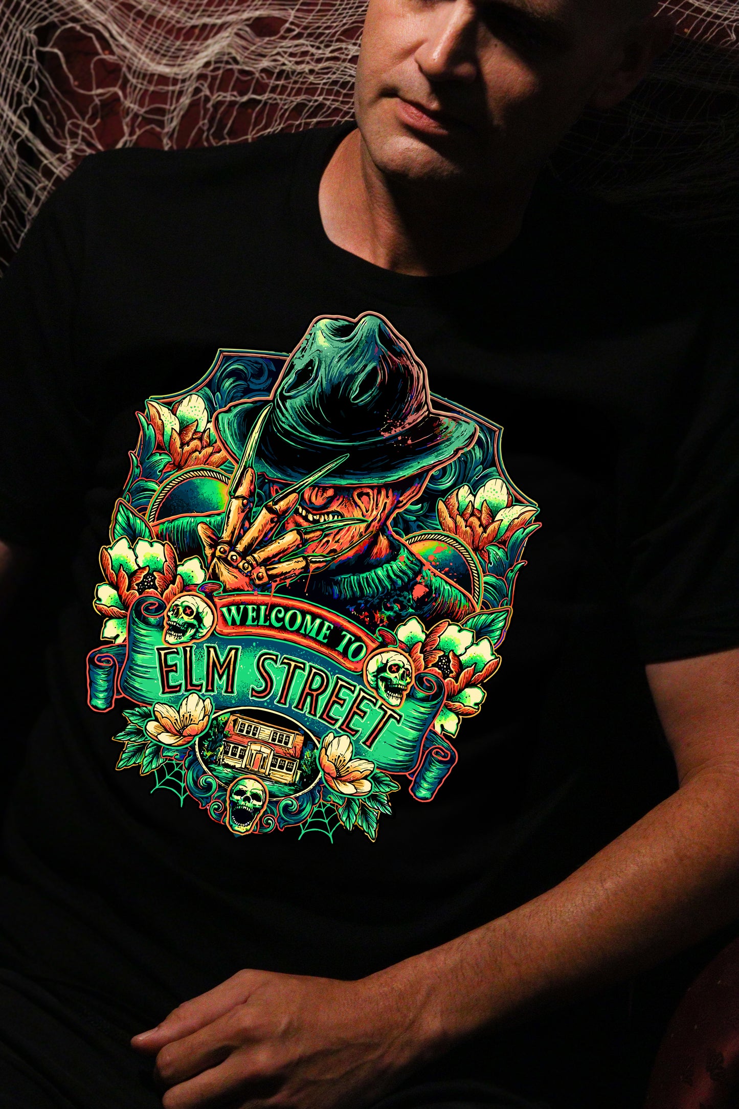 Freddy Kreuger - Welcome to Elm St. - Green -  Halloween Short sleeve T-Shirt - Horror Movie Memorabilia - Nightmare on Elm St.