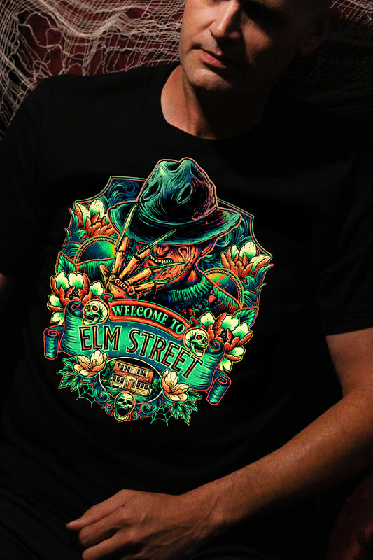 Freddy Kreuger - Welcome to Elm St. - Green -  Halloween Short sleeve T-Shirt - Horror Movie Memorabilia - Nightmare on Elm St.