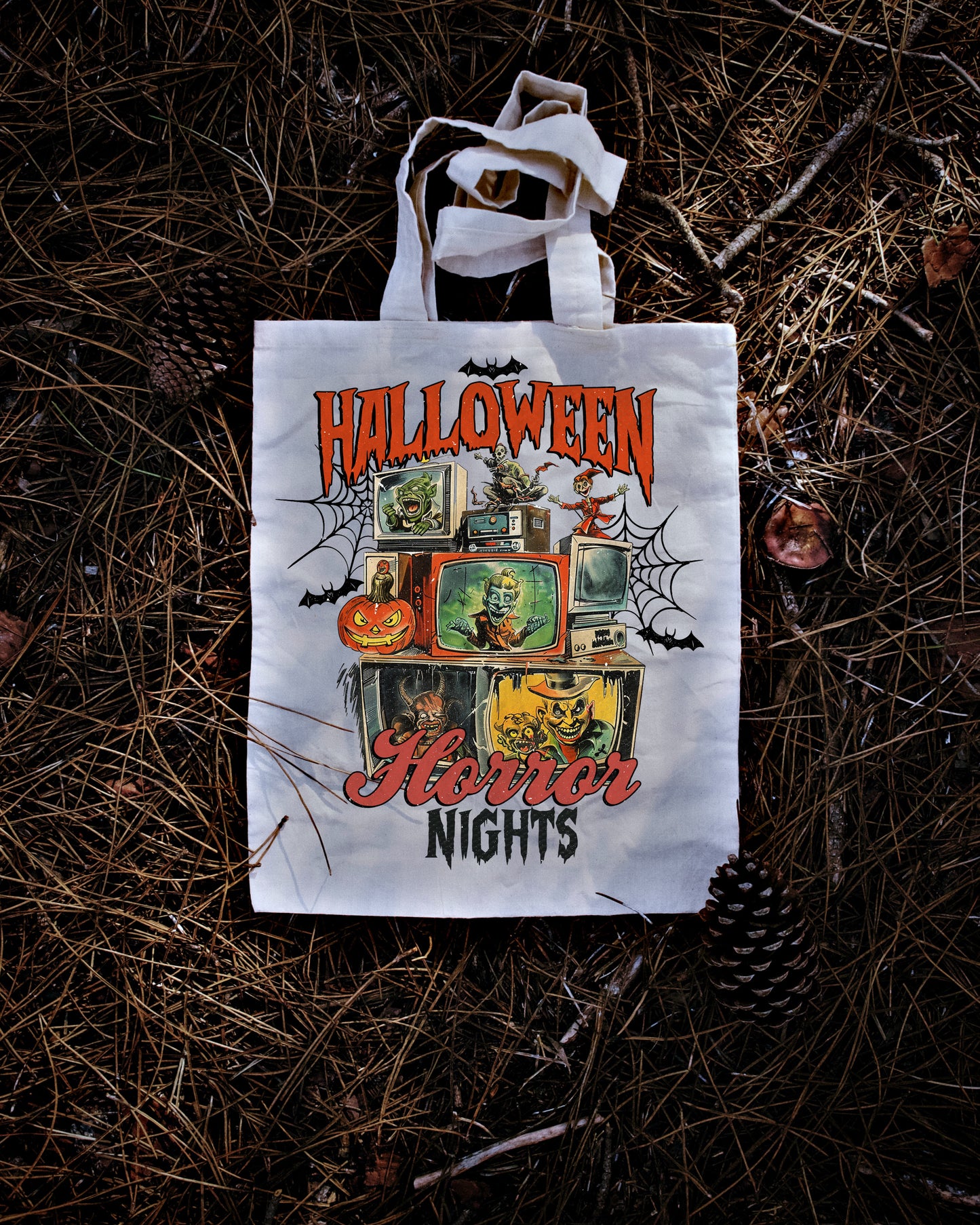 Halloween Horror Nights - Stacked TVs -Halloween tote bag -skeletons-Cute & Creepy-spooky-rockabilly-psychobilly-rockabilly-gore-vintage