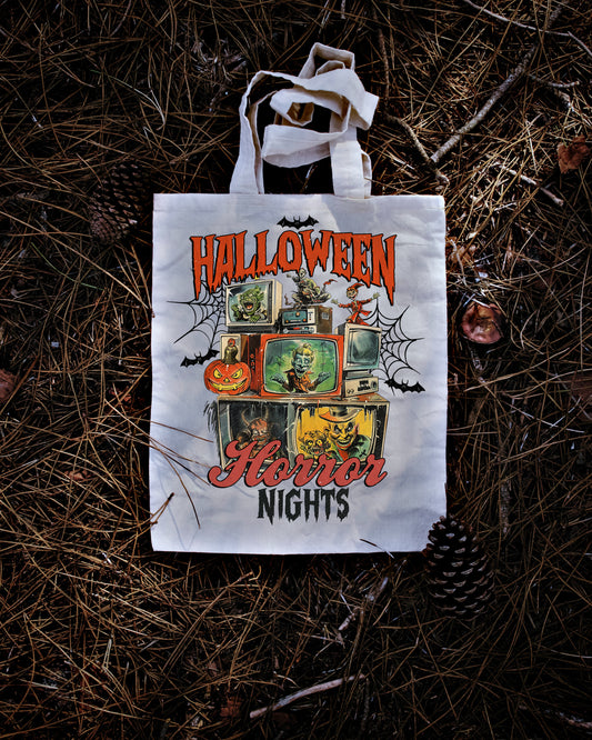 Halloween Horror Nights - Stacked TVs -Halloween tote bag -skeletons-Cute & Creepy-spooky-rockabilly-psychobilly-rockabilly-gore-vintage