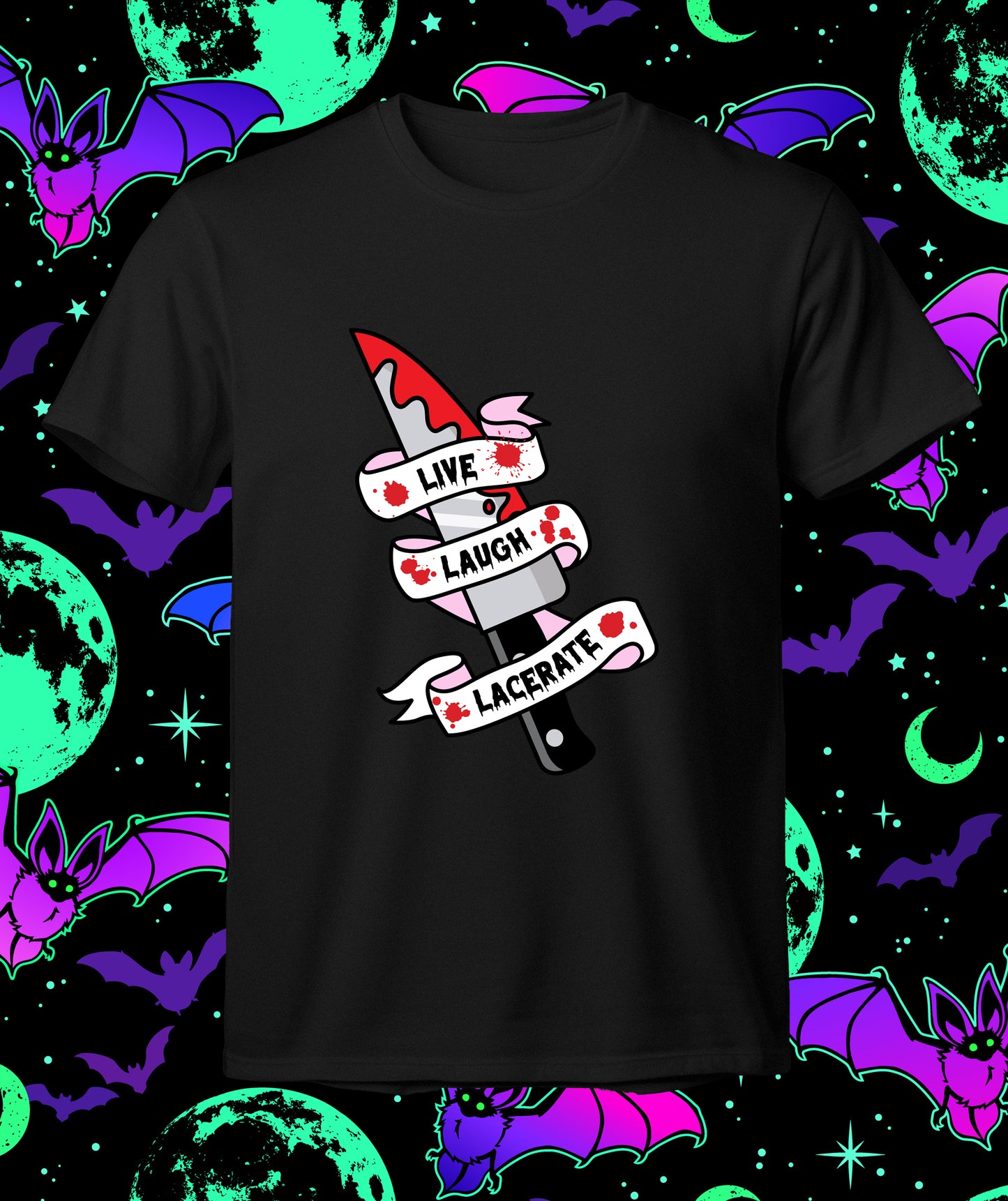 Live Laugh Lacerate -  Halloween Short sleeve T-Shirt-Cute & Creepy-funny saying-Rockabilly-spooky