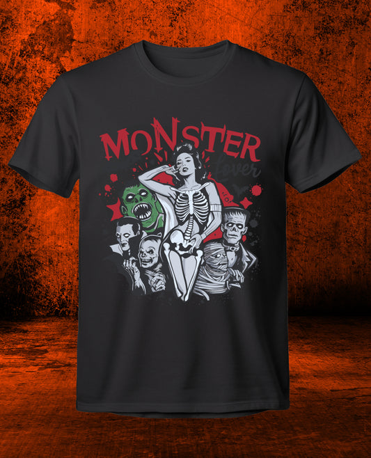 Monster Lover - Halloween Short sleeve T-Shirt -Vintage-Cute & Creepy-pinup-psychobilly-Rockabilly-spooky-gore