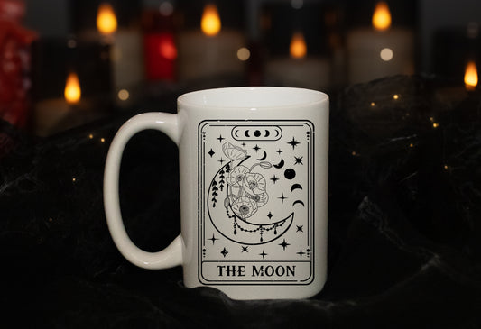 'The Moon' Black Line Skeleton Tarot  15oz Mug - Tarot Card - Spiritual