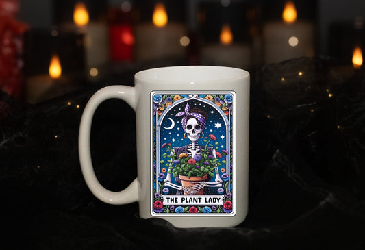 'The Plant Lady' Full Color Skeleton Tarot  15oz Mug - Tarot Card - Spiritual